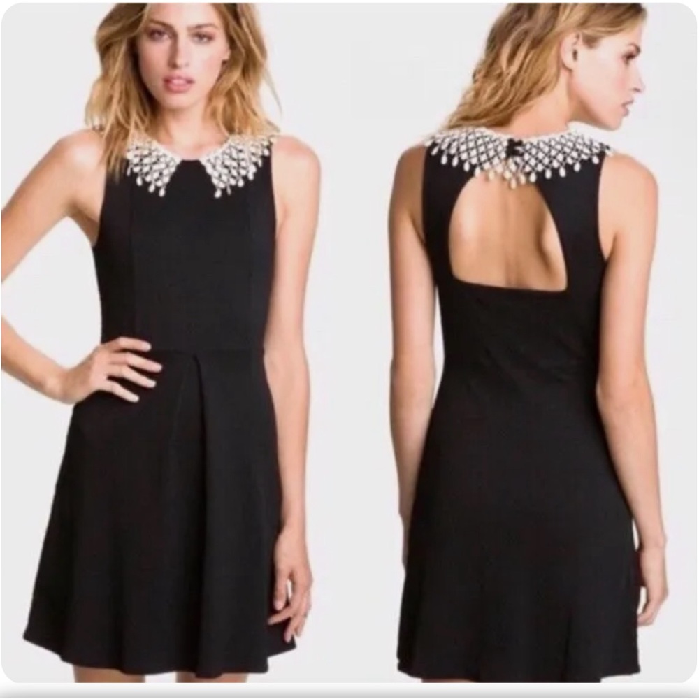 NWT Free People Black Skater‎ Dress With ivory Crochet Collar Size small